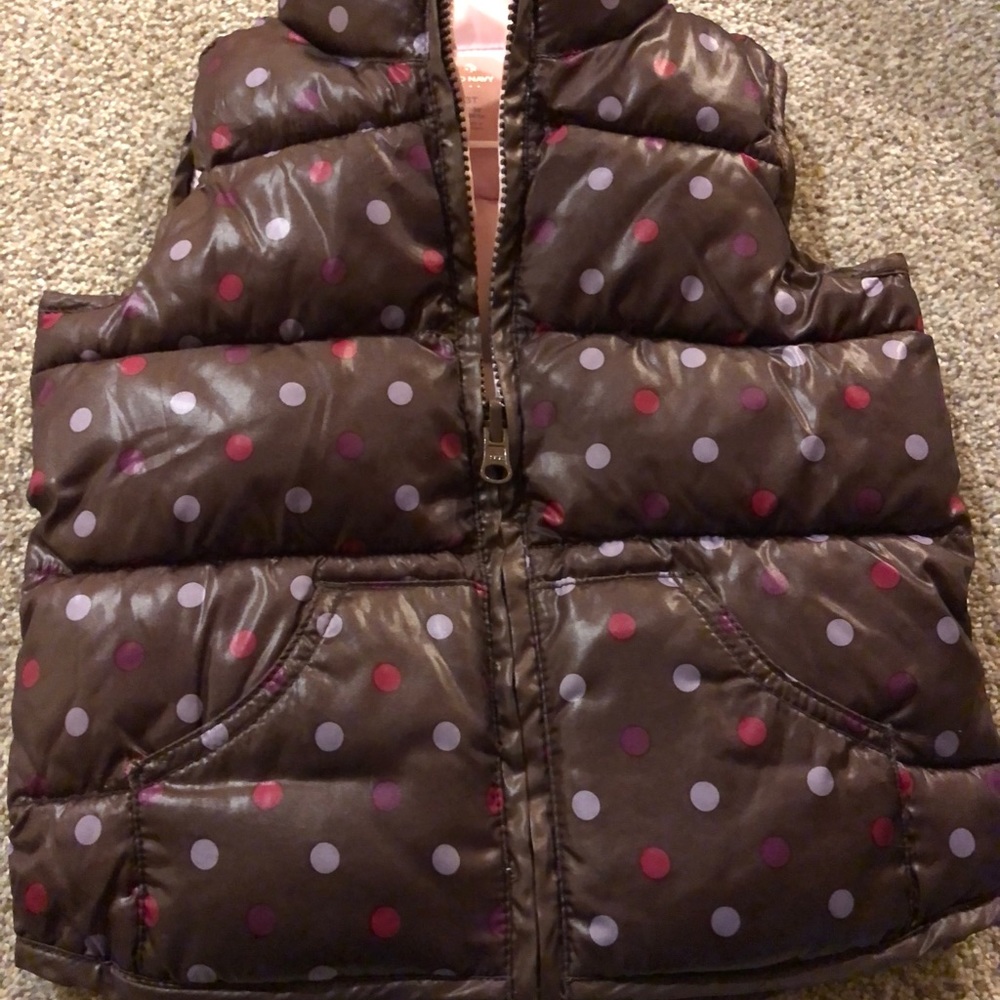 Old navy brown pink purple polka dot vest girl 3T